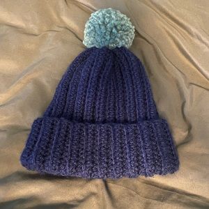 Blue chunky crochet beanie